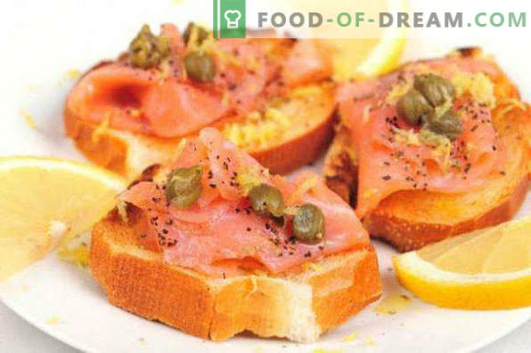 20 types de sandwiches pour la table de fête, recettes avec photos, avec poisson rouge, hareng, caviar, chaud, canapés