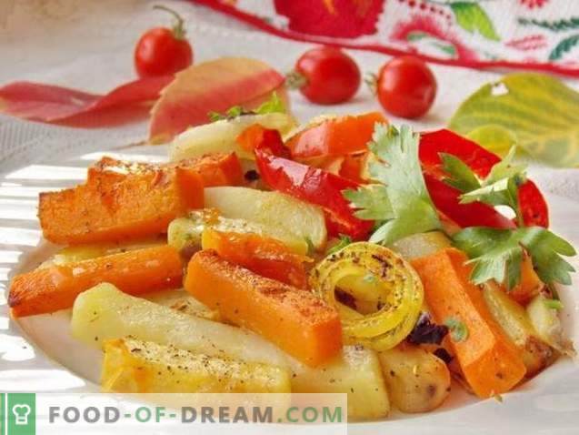 Pommes de terre au four avec potiron et légumes