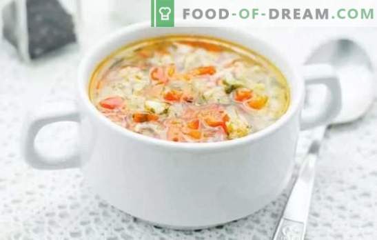 Soupe au riz - Recettes pas à pas pour un repas copieux. Cuisinez progressivement des soupes avec du riz sur du poulet, de la viande et des fruits de mer