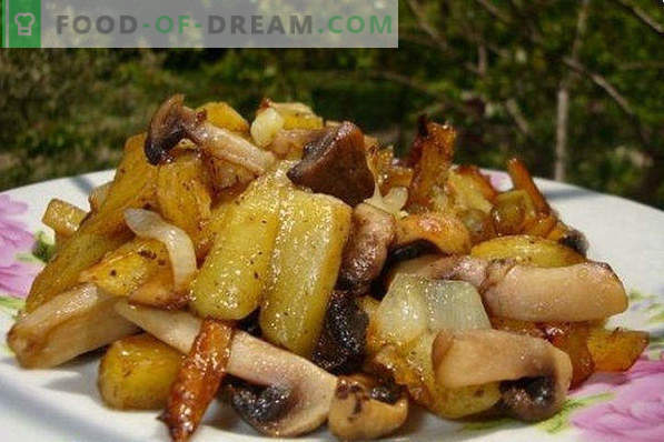 Comment faire frire les pommes de terre dans une poêle à croûte dorée, oignons, viande, champignons