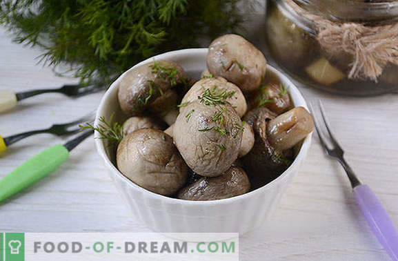 Champignons instantanés marinés: le secret de la marinade au vinaigre. Photo-recette pour la préparation de champignons marinés