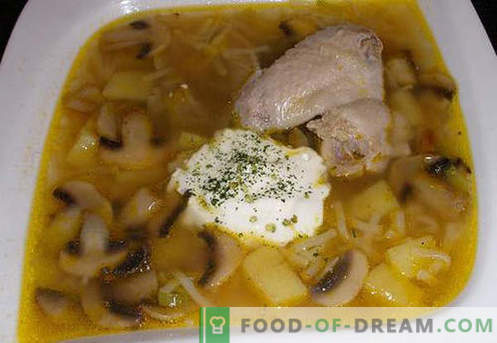 Soupe de bouillon de poulet - les meilleures recettes. Comment bien et savoureux cuire la soupe dans le bouillon de poulet.