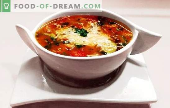 Soupe Minestrone - bonjour de l'Italie ensoleillée! Recettes de soupe minestrone avec pâtes, bacon, champignons, haricots, parmesan