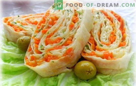 Rouleau Lavash aux carottes coréennes - simple, savoureux, sain. Variantes de garnitures pour pains pita aux carottes coréennes