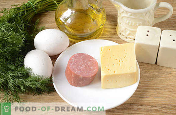Omelette au fromage et à la saucisse: rien de plus simple! Etape par étape, recette de la photo de l'auteur pour une omelette au fromage et à la saucisse - quel est le secret de la pompe de l'omelette?