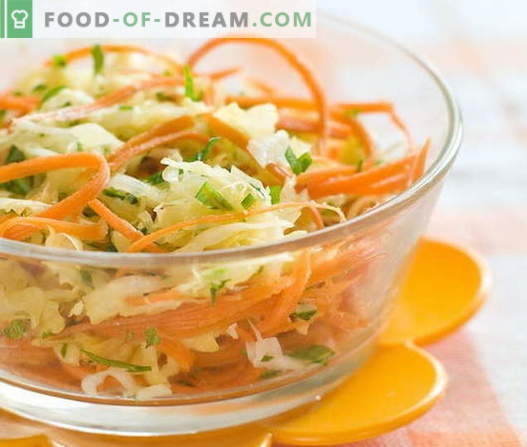 Les cinq meilleures recettes sont les salades de carottes et de choux frais. Cuisson des salades de carottes fraîches et de chou.
