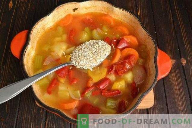 Vegetable oat bran soup in chicken broth