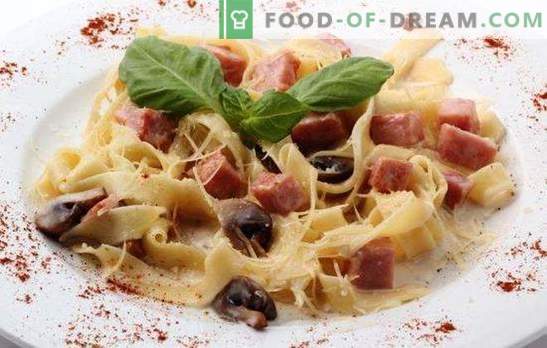 Fettuccine au jambon - nouilles en italien! Différentes façons de cuisiner les fettuccines au jambon et au fromage, aux champignons, aux tomates