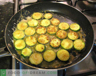 Zucchini in einer Pfanne anbraten, leckere Rezepte für einfache Gerichte