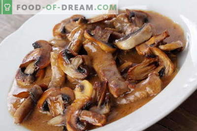 Vlees met champignons - de beste recepten. Hoe goed en smakelijk vlees bereiden met champignons.