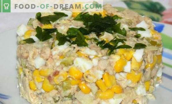 Délicieuses recettes de salades à base de poisson en conserve, avec fromage fondu, doux, tournesol, mimosa